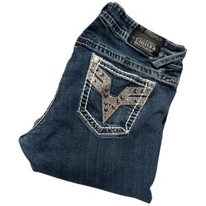 Vigoss Womens The Chelsea Flare Jeans High Rise 2 Button Front Size 16 Length 33